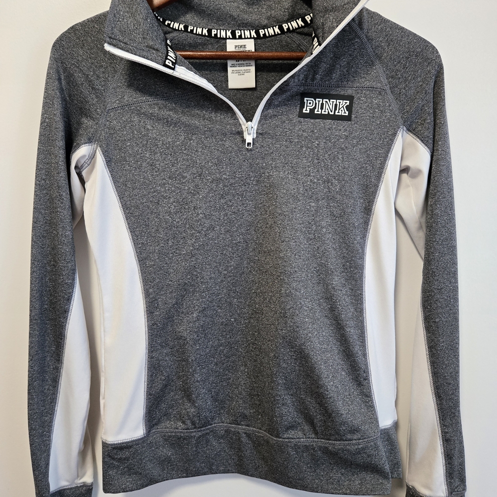 PINK Victoria's Secret Gray and White Pullover Quarter Zip
